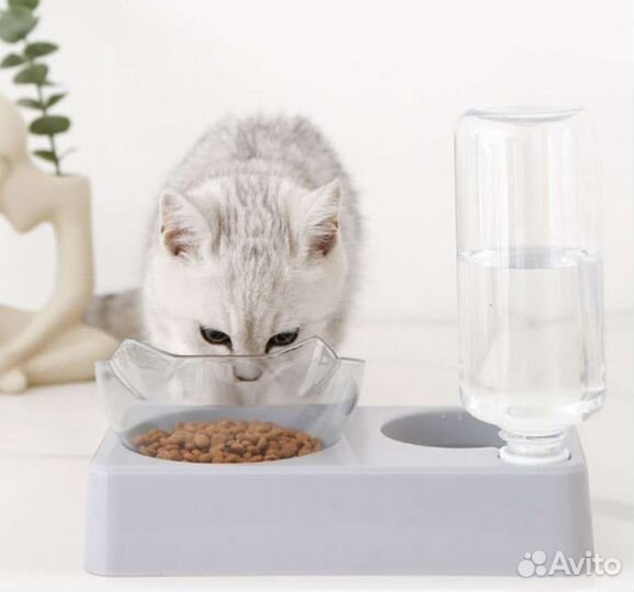 Двойная миска с автопоилкой для кошек и собак