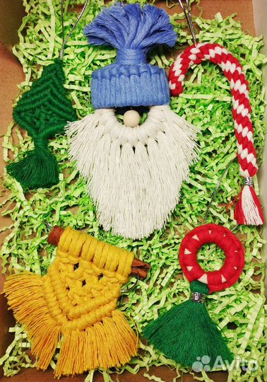 Ёлочные игрушки в технике макраме Комплект № 1