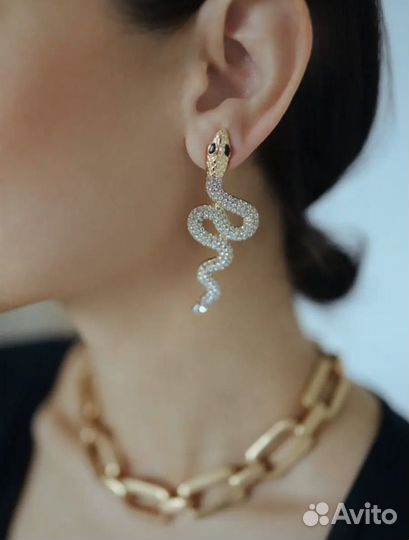Серьги змеи с кристалами