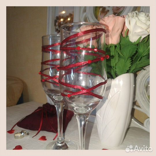 Аксессуары на свадьбу / подушка для колец / бокалы