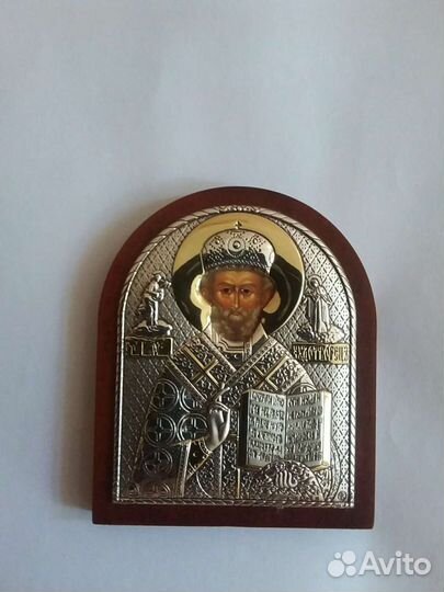 Икона Николая Чудотворца в серебре