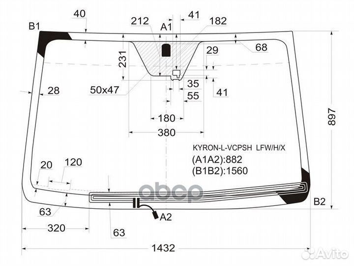Стекло лобовое с обогревом щеток + дд ssangyong