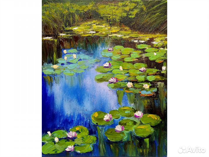 Картина с Кувшинками маслом на холсте 30 на 25