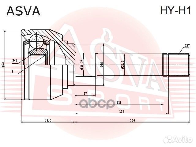 ШРУС наружный 34X56X28 HY-H1 asva