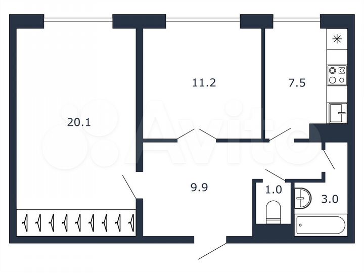 2-к. квартира, 52,7 м², 2/16 эт.