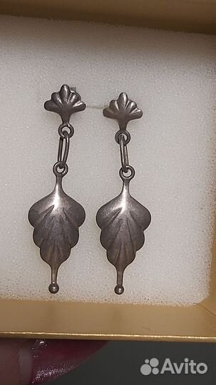 Серьги листики СССР 875 Звезда серебро