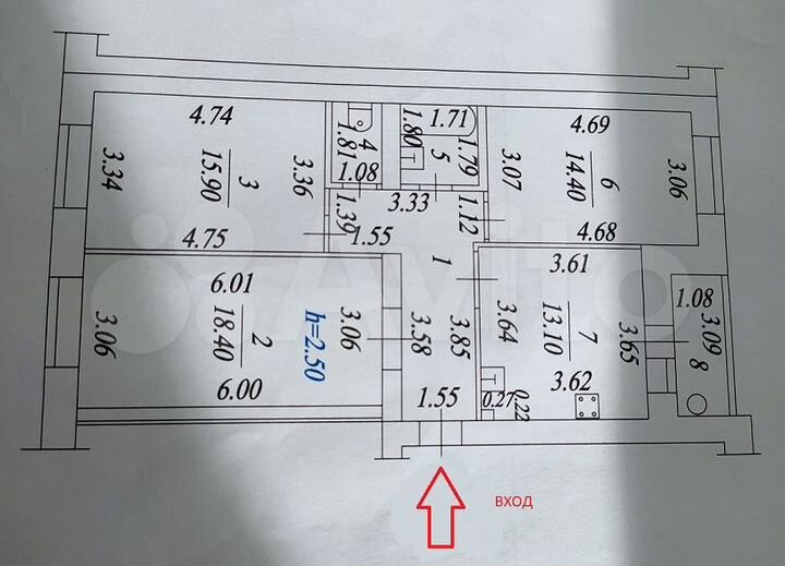 3-к. квартира, 80 м², 1/6 эт.