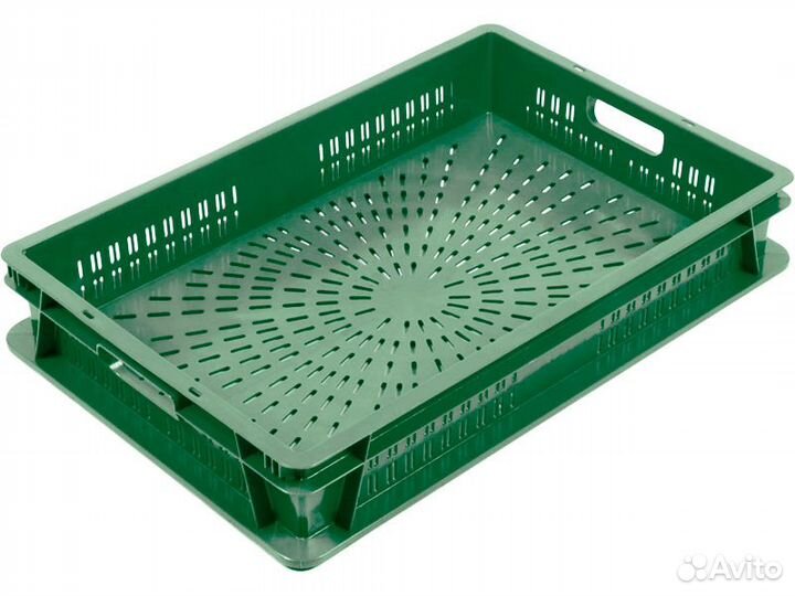 Ящик п/э 600х400х100 стенки перф. перф. дно зелёны