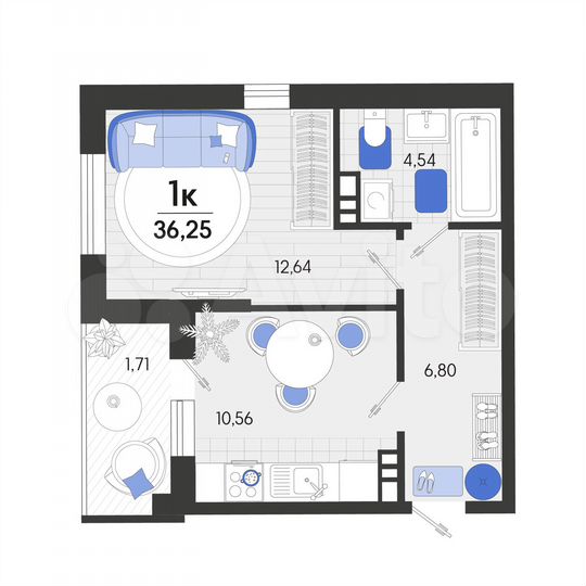 1-к. квартира, 36,3 м², 3/7 эт.
