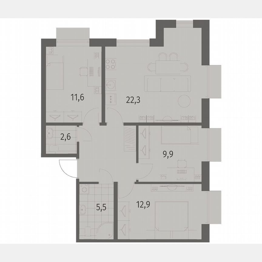 3-к. квартира, 74,1 м², 2/12 эт.