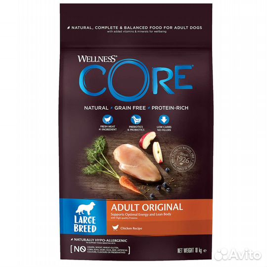 Wellness core из курицы для взрослых собак крупных