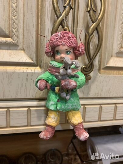 Ватная елочная игрушка ручная работа