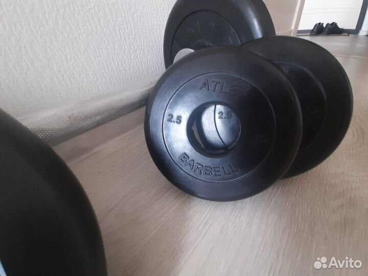 Штанга гриф с блинами 75 кг, стойкой + гиря и гант