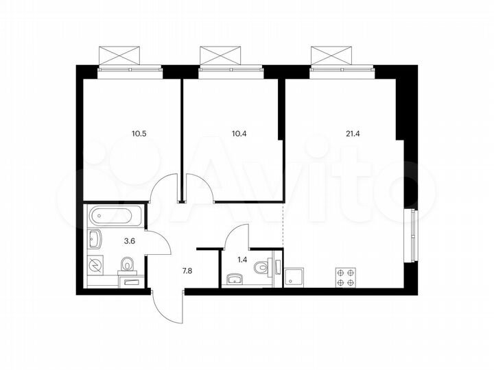 2-к. квартира, 55,1 м², 17/21 эт.
