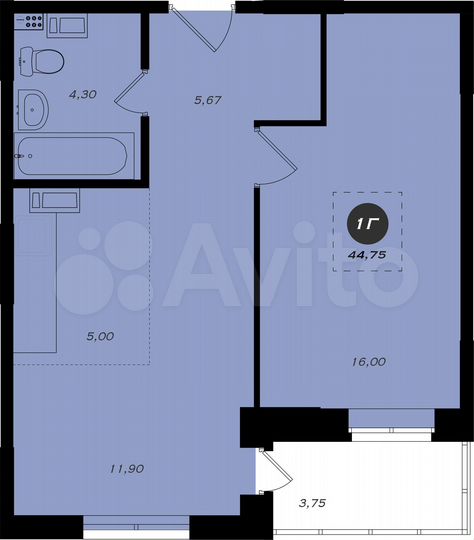 1-к. квартира, 44,8 м², 12/19 эт.