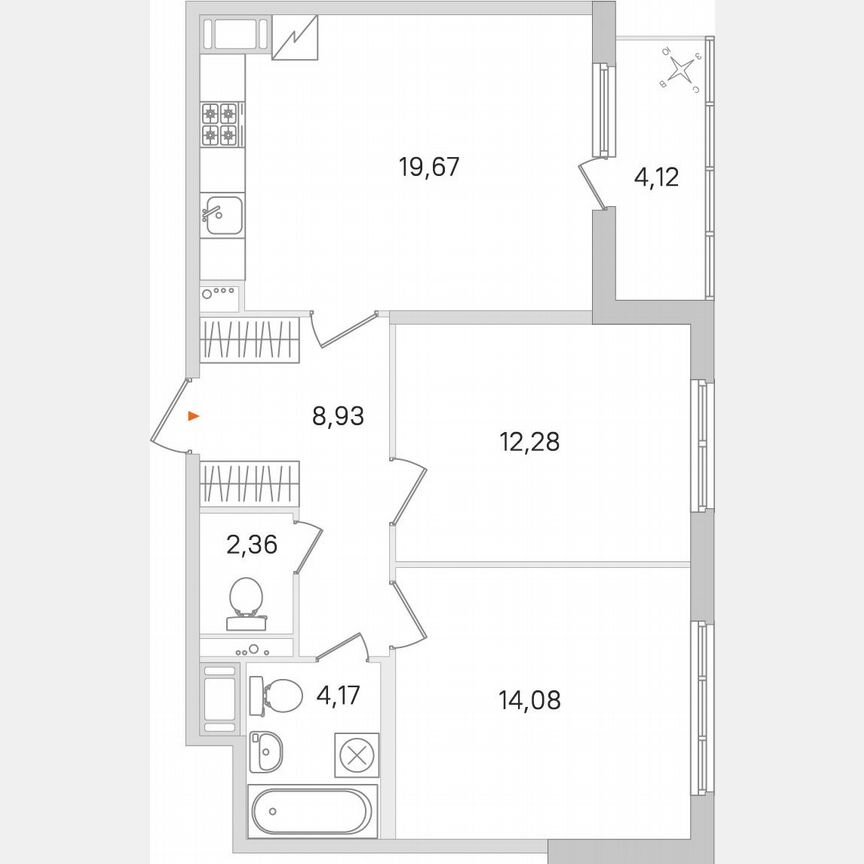 2-к. квартира, 63,6 м², 3/8 эт.