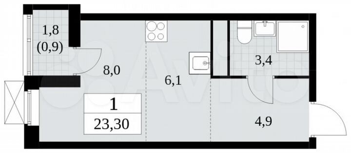 Квартира-студия, 23,3 м², 12/16 эт.