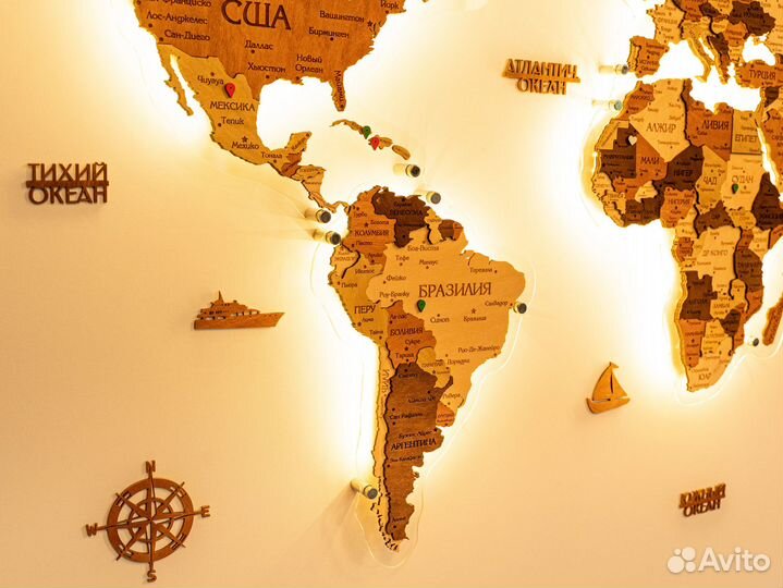 Карта мира с подсветко из дерева, карта Татарстана