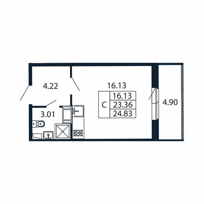 Квартира-студия, 22,7 м², 3/12 эт.