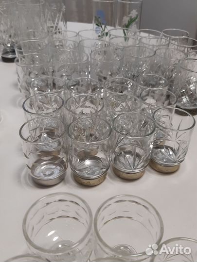Рюмки, стопки с мельхиором. Хрусталь. Винтаж. СССР