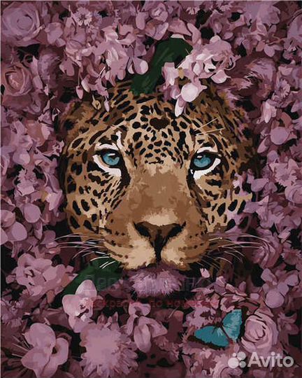 Картина по номерам 40x50 Гепард среди розовых