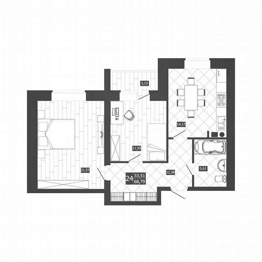 2-к. квартира, 67,2 м², 2/3 эт.