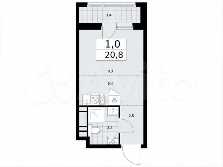 Квартира-студия, 20,8 м², 14/14 эт.