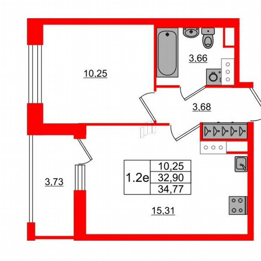 1-к. квартира, 32,9 м², 5/14 эт.