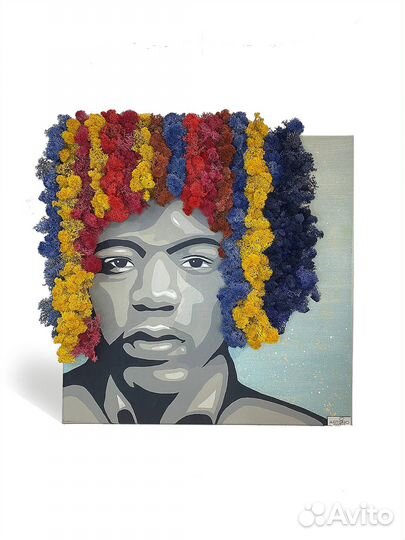 Картина поп-арт с декором из мха и цветов