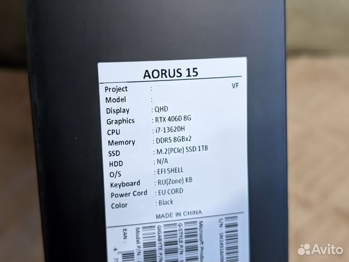 Новый Ноутбук Aorus 15 RTX 4060 / i7 13620H 16+1TB