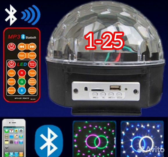 Светодиодный дискошар LED Magic Ball Light MP3 6 ц