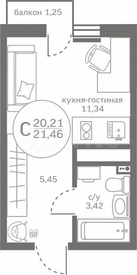 Квартира-студия, 20,2 м², 7/17 эт.