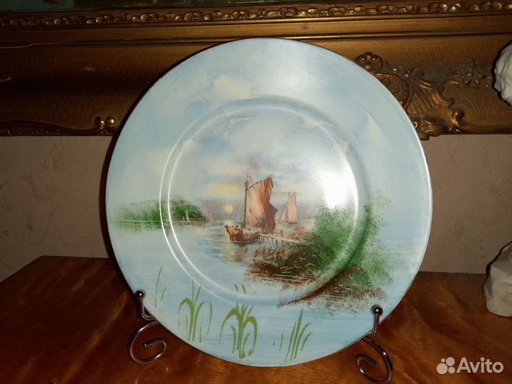 Антикварная тарелка лимож 19 век парусник