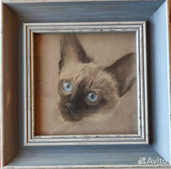 Картина пастель на бумаге кот и котенок