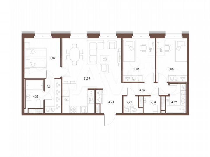 3-к. квартира, 93,2 м², 8/9 эт.