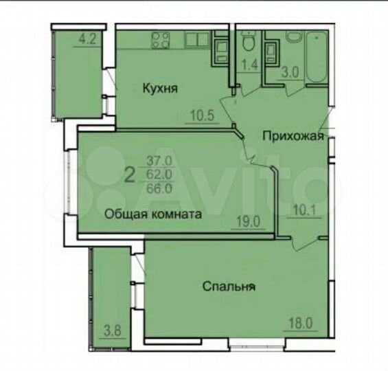 2-к. квартира, 62 м², 8/19 эт.
