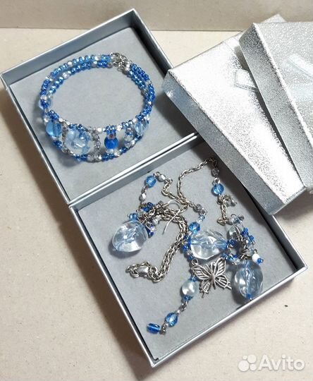 Колье, серьги и браслет. Комплект ручной работы