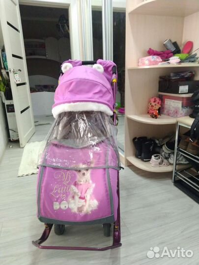 Детские санки коляска Ника,бу,с колесами