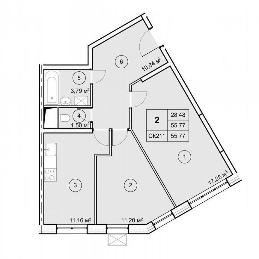 2-к. квартира, 55,8 м², 9/12 эт.