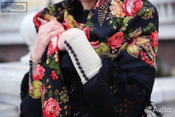 Павловопосадский платок шерсть Чёрные глаза