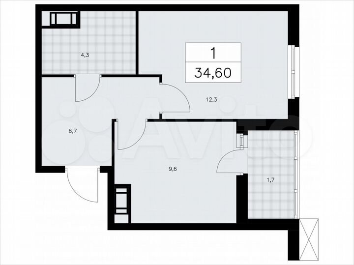 1-к. квартира, 34,6 м², 8/9 эт.