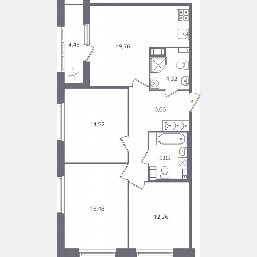 3-к. квартира, 85,3 м², 3/15 эт.