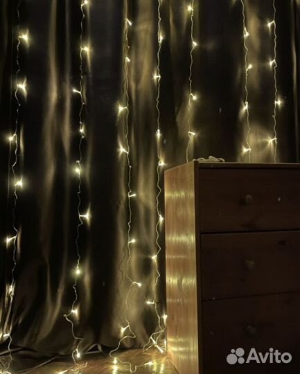 Гирлянда занавес на окно, гирлянда штора