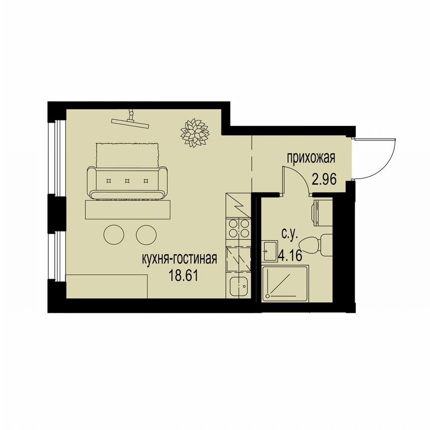 Квартира-студия, 25,7 м², 2/12 эт.