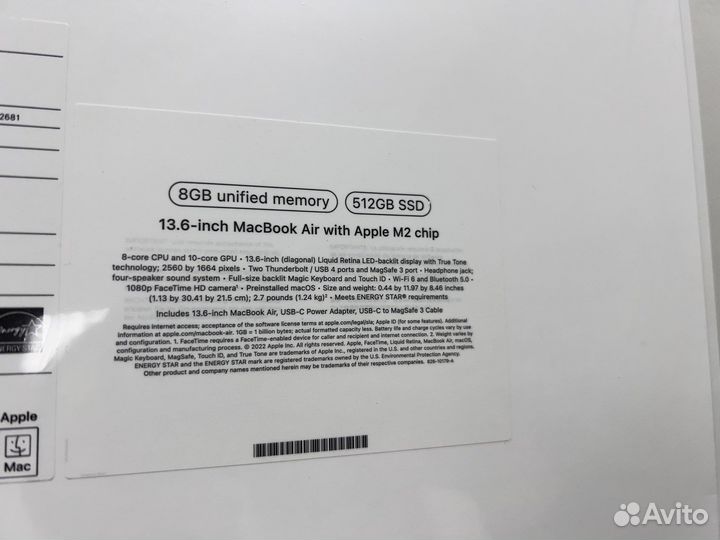 Новый Apple. MacBook 13.6 Air M2 8/512gb+рус.клави