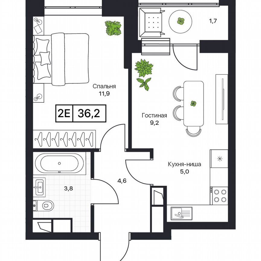 1-к. квартира, 36,2 м², 12/17 эт.