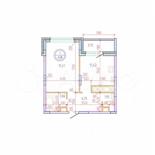 1-к. квартира, 44,9 м², 11/17 эт.