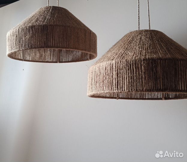 Абажур джутовый, люстра из джута плетёная