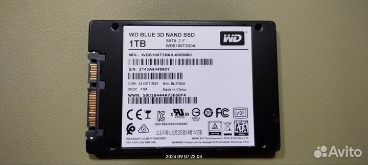 SSD SATA WD Blue 1TB на гарантии днс до 03.01.2027