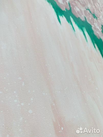 Картина абстрактная розовая с цветами, 70*90 см